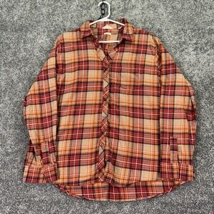 Weatherproof Vintage Shirt Womens XL Orange Plaid Flannel Long Sleeve Button Up